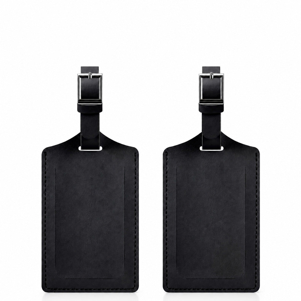 Aervira Luggage Tag two-pack with black privacy covers, buckle straps, and clean travel ID design