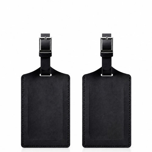 Aervira Luggage Tag two-pack with black privacy covers, buckle straps, and clean travel ID design