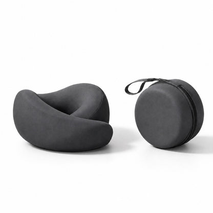 Aervira Memory Foam Travel Neck Pillow with compact round carrying case for comfortable work-trip travel