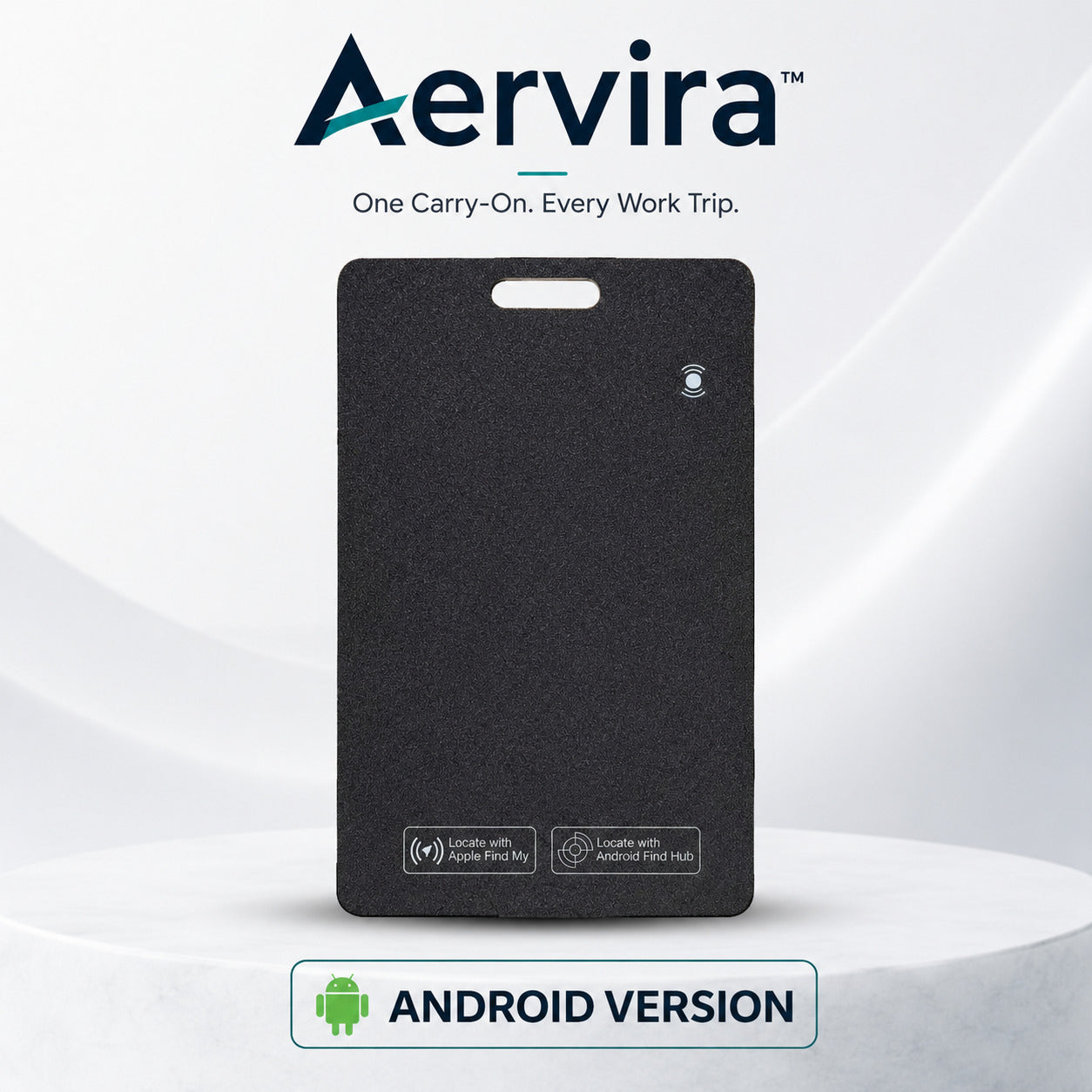 Aervira Tracker Card Android Version shown on a white display with Aervira branding and Android compatibility label