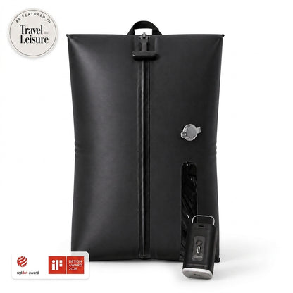 Aervira™ Vacuum Kit 1 Bag Kit with black vacuum travel bag and mini pump for carry-on luggage packing