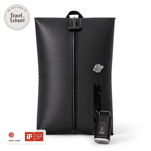 Aervira™ Vacuum Kit 1 Bag Kit with black vacuum travel bag and mini pump for carry-on luggage packing
