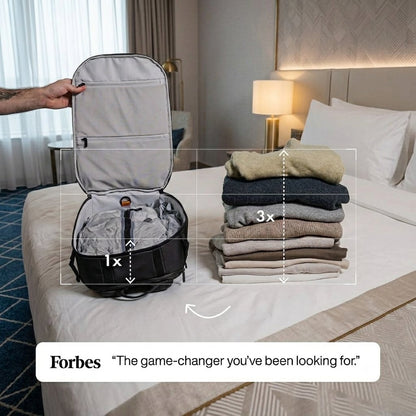 Aervira Vacuum Kit vacuum travel bag compression comparison in hotel room for packing bulky clothes in carry-on luggage