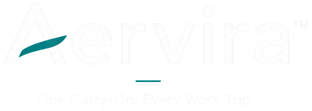 White Aervira logo with One Carry-On Every Work Trip tagline